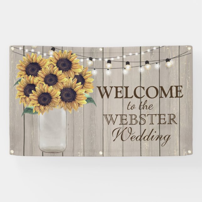 Rustic Country Barn Wedding Sunflower Mason Jar Banner (Horizontal)