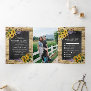 Rustic Country Barn Wildflower Wedding Tri-Fold Invitation
