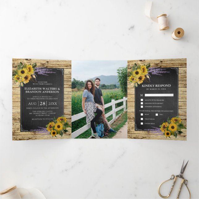 Rustic Country Barn Wildflower Wedding Tri-Fold Invitation (Inside)