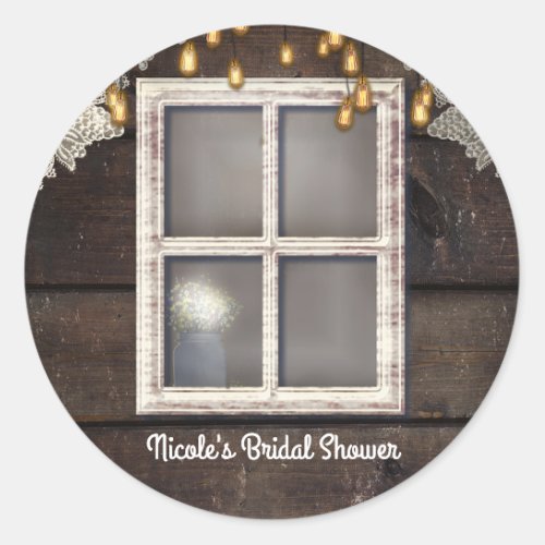 Rustic Country Barn Window Lights  Lace Favor Classic Round Sticker