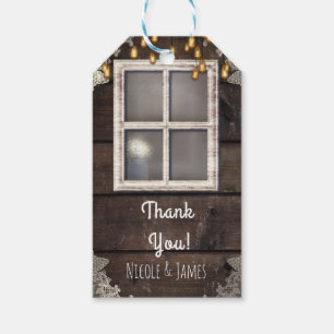 Rustic Country Barn Window Lights & Lace Favor Gift Tags