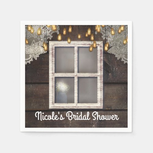 Rustic Country Barn Window Lights Lace Wedding Napkins