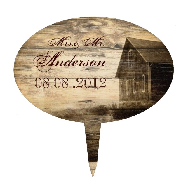 Rustic Country Barn Wood Barn Wedding Cake Topper (Front)