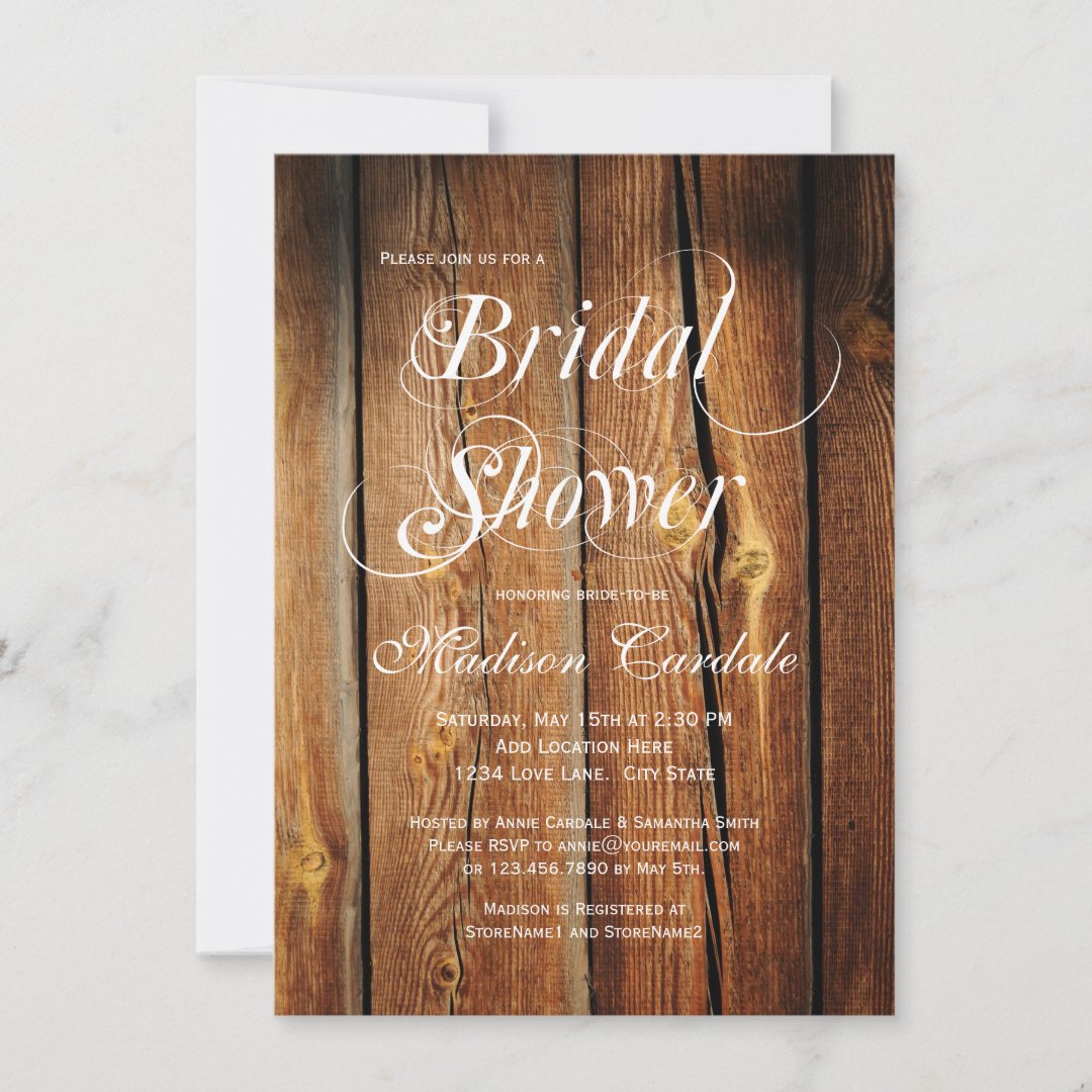Rustic Country Barn Wood Bridal Shower Invitations | Zazzle