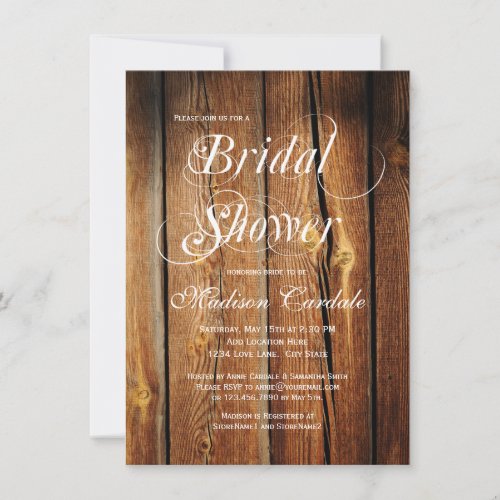 Rustic Country Barn Wood Bridal Shower Invitations