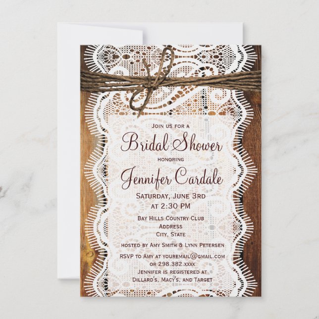 Rustic Country Barn Wood Bridal Shower Invitations (Front)