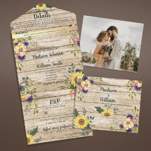 Rustic Country Barn Wood Fall Wedding All In One Invitation