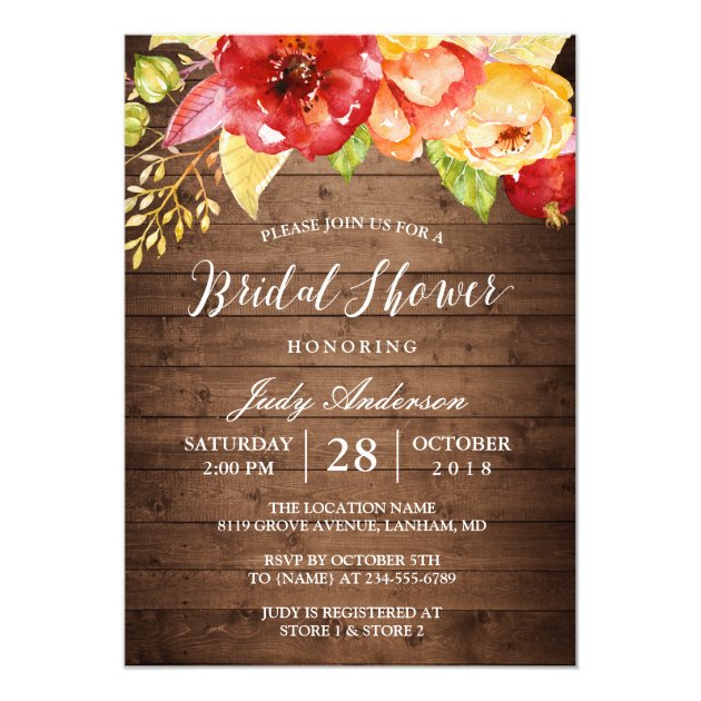 Rustic Country Barn Wood Floral Fall Bridal Shower Invitation
