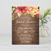 Rustic Country Barn Wood Floral Fall Bridal Shower Invitation (Standing Front)