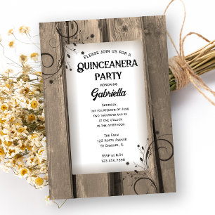 Rustic Country Barn Wood Floral Quinceanera Party Invitation