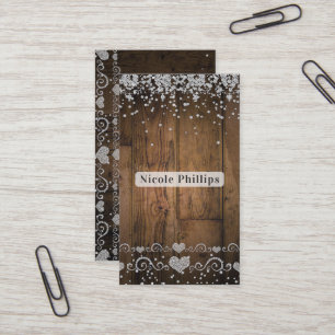 Rustic Country Barn Wood Glam Diamonds Sparkle Business Card