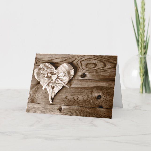 Rustic Country Barn Wood Heart Greeting Card (Front)