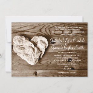 Rustic Country Barn Wood Heart Wedding Invitation