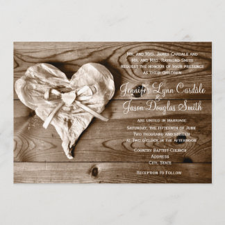 Rustic Country Barn Wood Heart Wedding Invitation