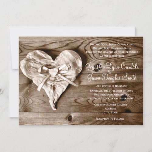 Rustic Country Barn Wood Heart Wedding Invitation