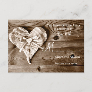Rustic Country Barn Wood Heart Wedding RSVP Cards