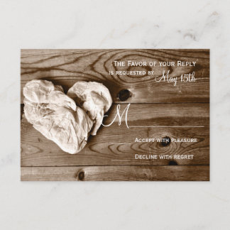 Rustic Country Barn Wood Heart Wedding RSVP Cards