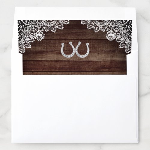 Rustic Country Barn Wood Horseshoe Lace Wedding Envelope Liner