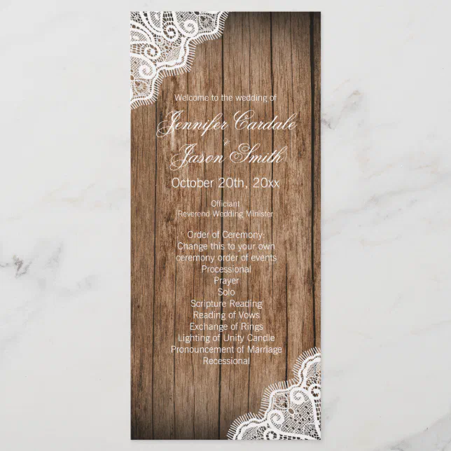 Rustic Country Barn Wood Lace Wedding Programs | Zazzle