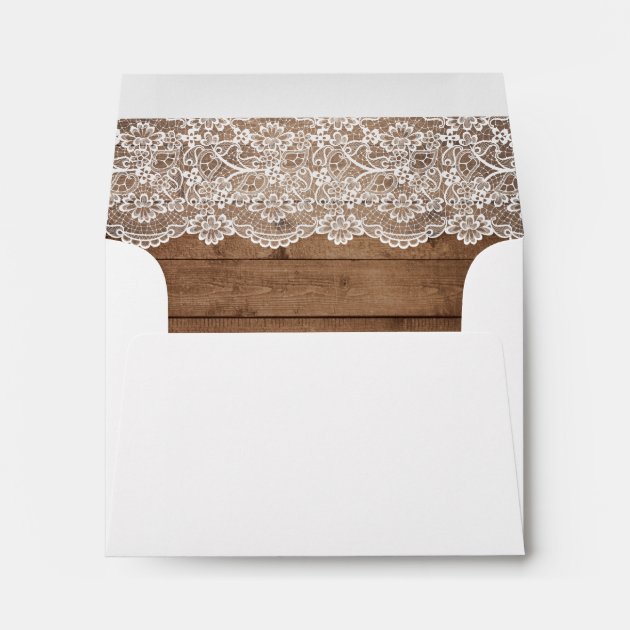 Rustic Country Barn Wood Lace Wedding RSVP Envelope