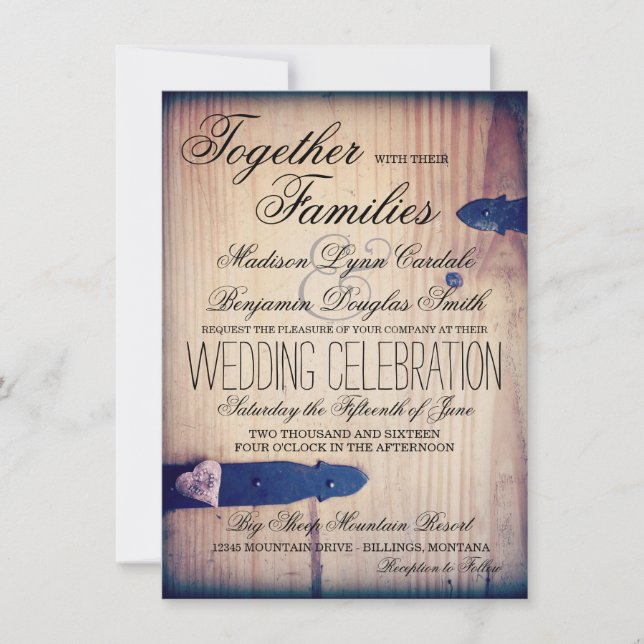 Rustic Country Barn Wood Latch Wedding Invitations (Front)