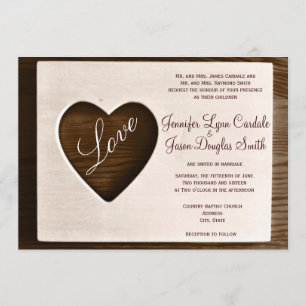 Rustic Country Barn Wood Love Heart Wedding Invite