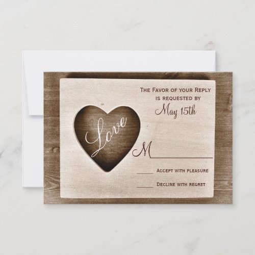 Rustic Country Barn Wood Love Heart Wedding RSVP