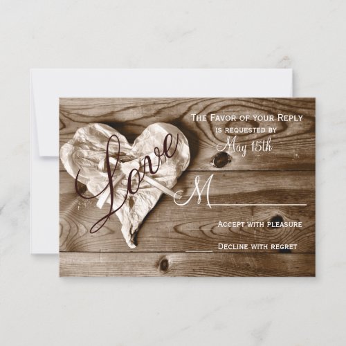 Rustic Country Barn Wood Love Heart Wedding RSVP