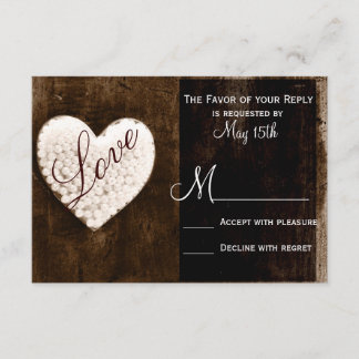 Rustic Country Barn Wood Love Heart Wedding RSVP Card