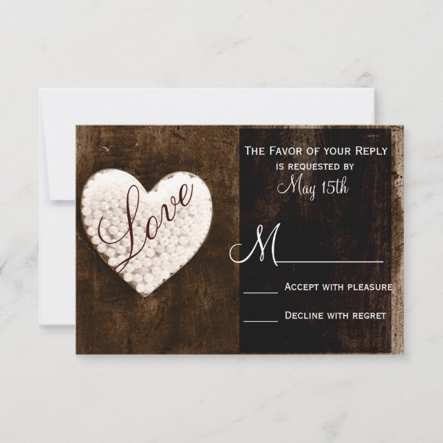 Rustic Country Barn Wood Love Heart Wedding RSVP Card (Front)
