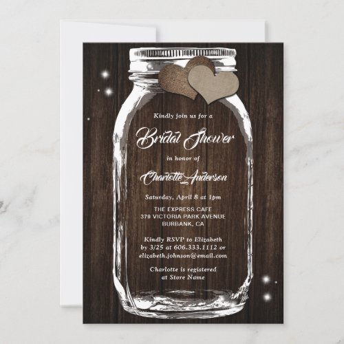 Rustic Country Barn Wood Mason Jar Bridal Shower Invitation