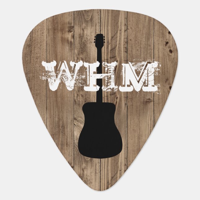 Rustic Country Barn Wood Monogram Acoustic Guitar Pick (Front)