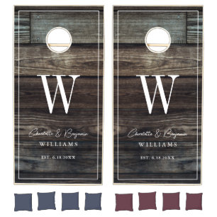 Rustic Country Barn Wood Monogram Wedding Cornhole Set
