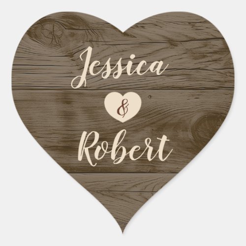 Rustic Country Barn Wood Monogram Wedding Heart Sticker