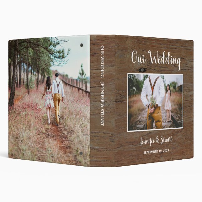 Rustic country barn wood photo collage wedding 3 ring binder (Background)