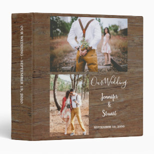 Rustic country barn wood photo collage wedding 3 ring binder