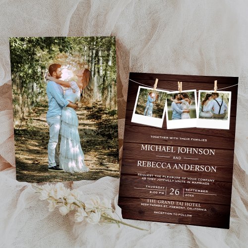 Rustic Country Barn Wood Photo Collage Wedding Invitation