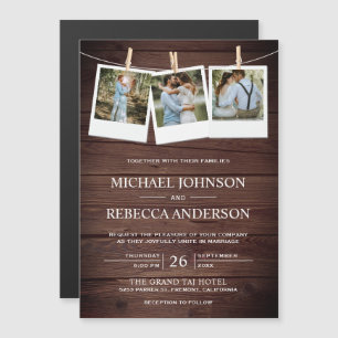 Rustic Country Barn Wood Photo Collage Wedding Magnetic Invitation