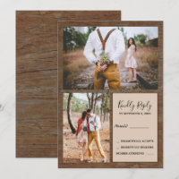 Rustic country barn wood photo RSVP wedding