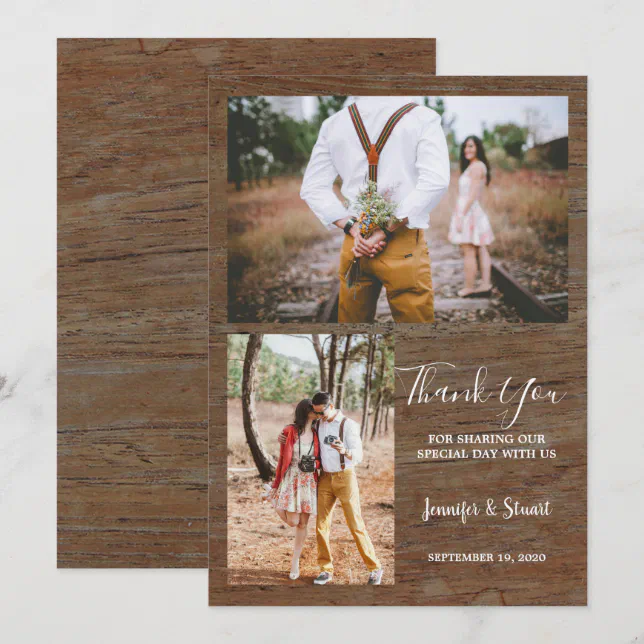 Rustic country barn wood photo Thank You wedding Invitation | Zazzle