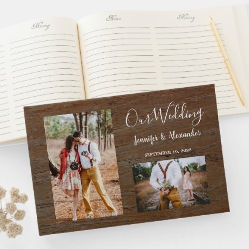 Rustic country barn wood photo Wedding Guest Book