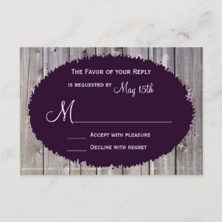 Rustic Country Barn Wood Purple Wedding RSVP Card