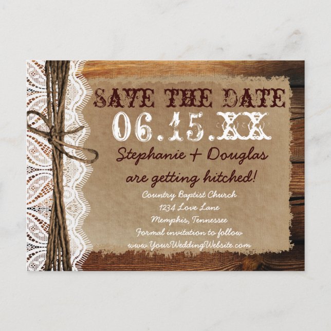 Rustic Country Barn Wood Save the Date Postcards (Front)