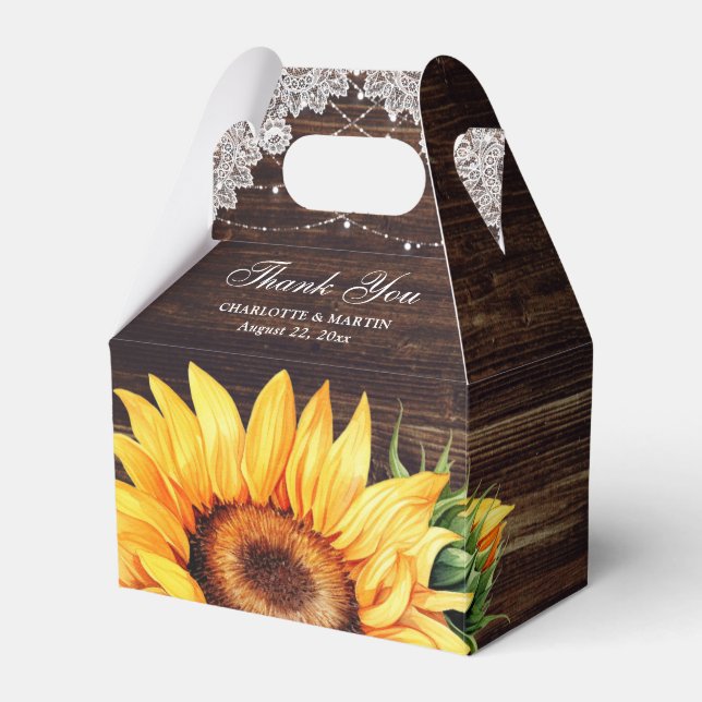 Rustic Country Barn Wood Sunflower Wedding Favor Boxes (Front Side)