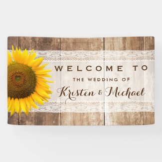 Rustic Country Barn Wood Sunflower Wedding Party Banner