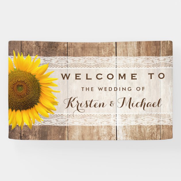 Rustic Country Barn Wood Sunflower Wedding Party Banner