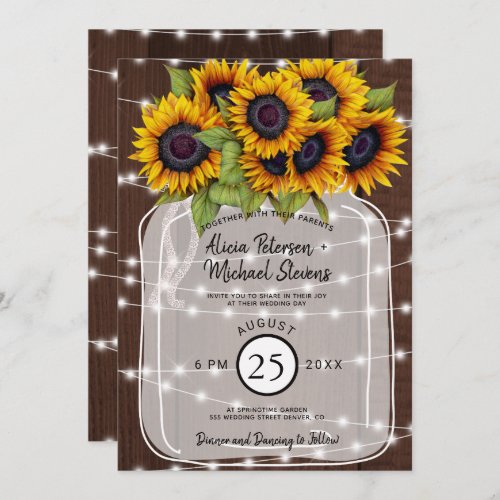 Rustic country barn wood sunflowers wedding invitation