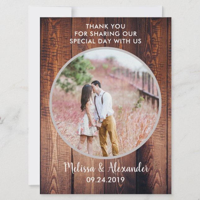 Rustic country barn wood Thank You photo wedding (Front)