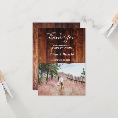 Rustic country barn wood Thank You photo wedding Invitation