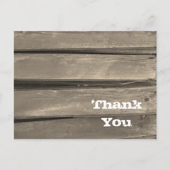 Rustic Country Barn Wood Thank You Postcard | Zazzle